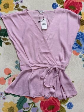 Naked Zebra Lavender Pink Wrap Tie Peplum Top NWT Medium